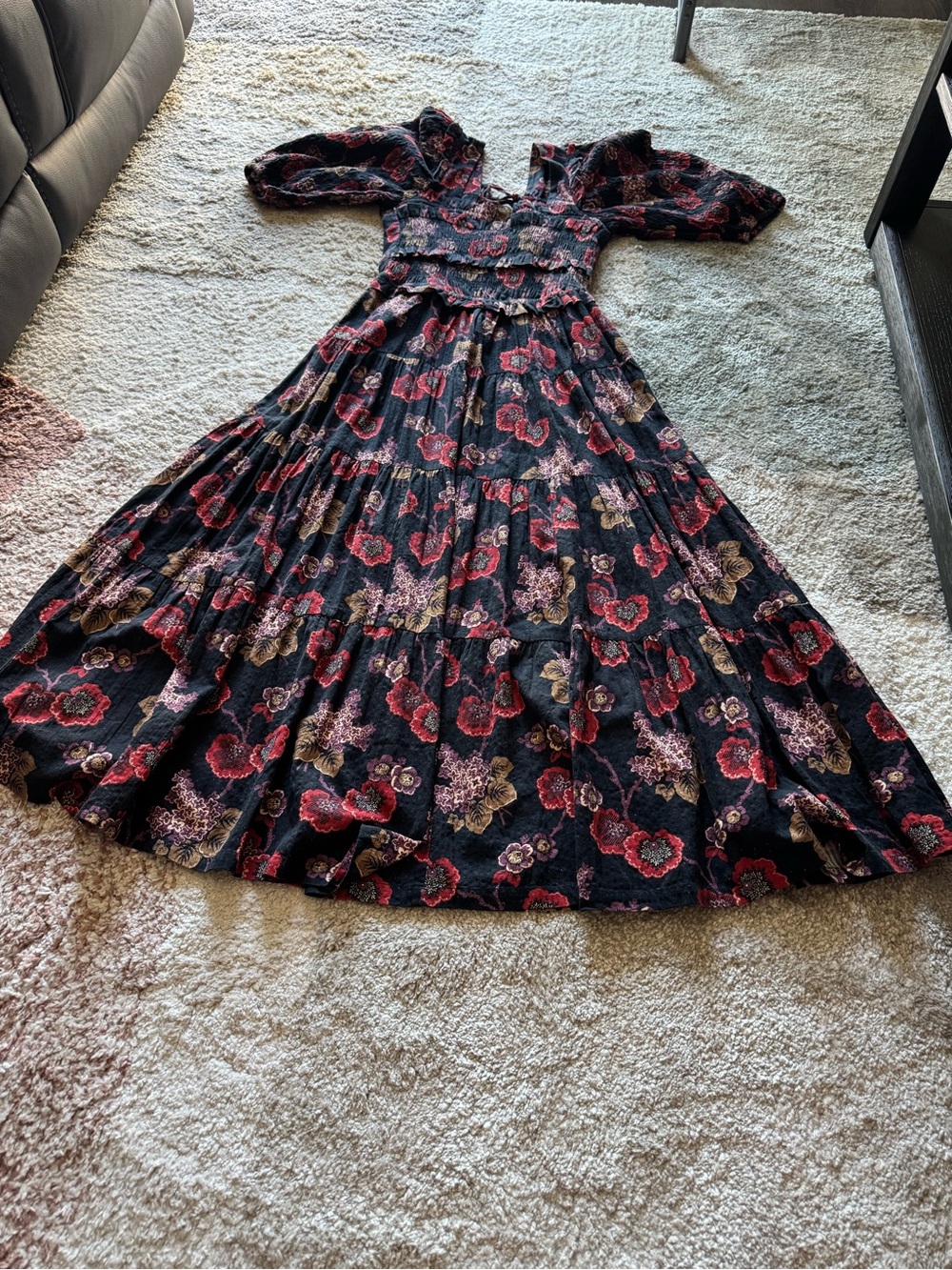Sea New York floral smocked puff sleeve tiered maxi dress size small